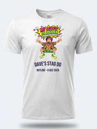 Personalised House of Garage Tee — white tee, front view