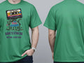 Personalised House of Garage Tee — irish green tee, front and back view