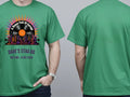 Personalised House of Garage Tee — irish green tee, front and back view
