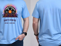 Personalised House of Garage Tee — carolina blue tee, front and back view