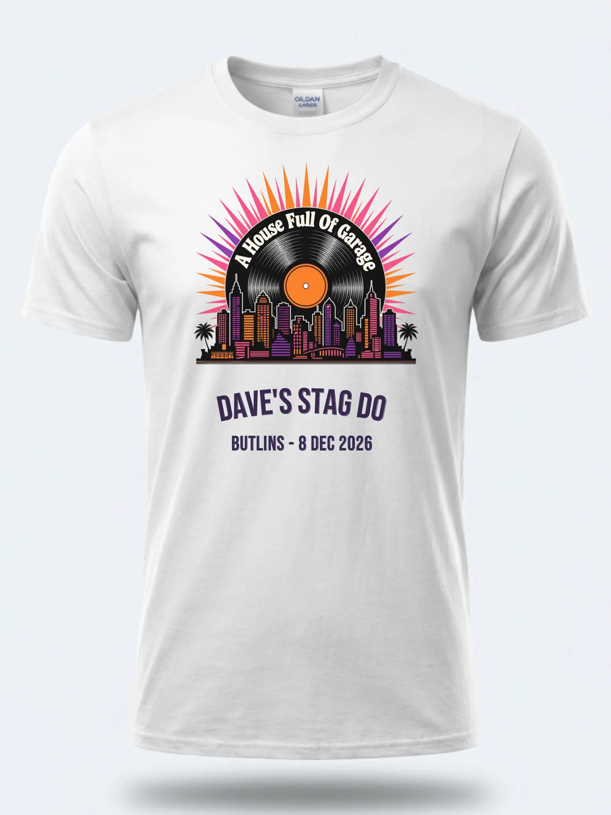 Personalised House of Garage Tee — white tee, front view