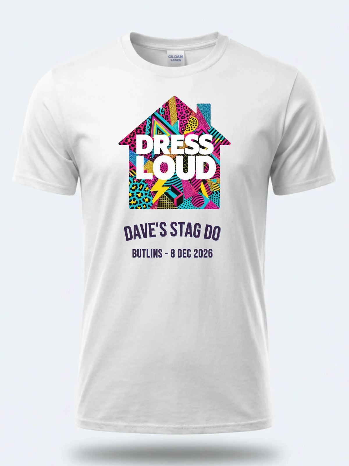 Personalised House of Garage Tee — white tee, front view