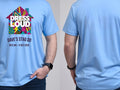 Personalised House of Garage Tee — carolina blue tee, front and back view