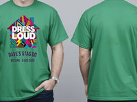 Personalised House of Garage Tee — irish green tee, front and back view