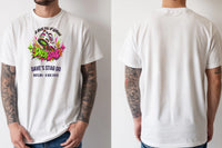 Personalised House of Garage Tee — natural tee, front and back view