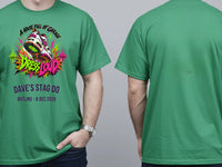 Personalised House of Garage Tee — irish green tee, front and back view