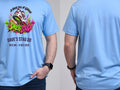 Personalised House of Garage Tee — carolina blue tee, front and back view