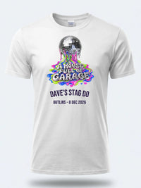 Personalised House of Garage Tee — white tee, front view