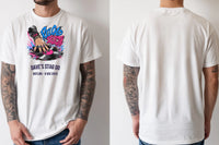 Personalised House of Garage Tee — natural tee, front and back view