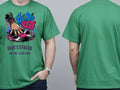 Personalised House of Garage Tee — irish green tee, front and back view