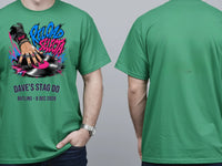 Personalised House of Garage Tee — irish green tee, front and back view