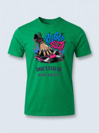 Personalised House of Garage Tee — irish green tee, front view