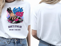 Personalised House of Garage Tee — white tee, front and back view