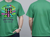 Personalised House of Garage Tee — irish green tee, front and back view