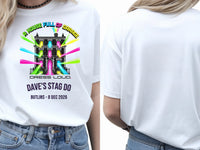 Personalised House of Garage Tee — white tee, front and back view
