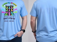 Personalised House of Garage Tee — carolina blue tee, front and back view