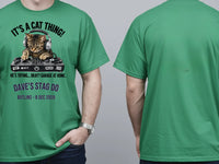 Personalised House of Garage Tee — irish green tee, front and back view