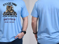Personalised House of Garage Tee — carolina blue tee, front and back view