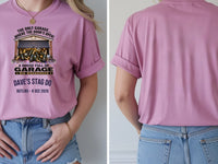 Personalised House of Garage Tee — azalea tee, front and back view