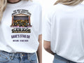Personalised House of Garage Tee — white tee, front and back view