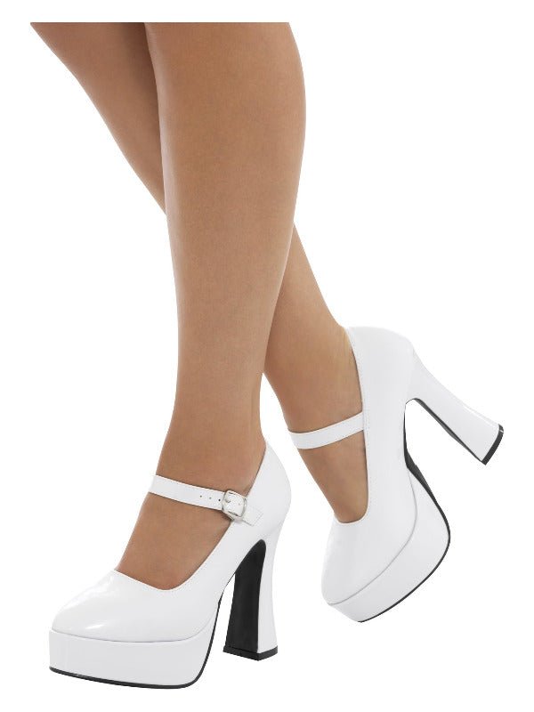 70s Ladies Platform Shoes, White Dress Loud