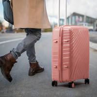 4-Piece Luggage Set with 2-Piece Handbag & 8-Piece Toiletry Kit – Rose Gold PP Suitcase + Beige Travel Accessories Dress Loud