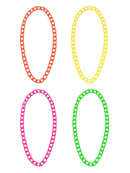 80s Neon Chain Necklaces, 4Pk