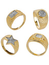 90s Gold & Diamond Bling Rings, 4Pk