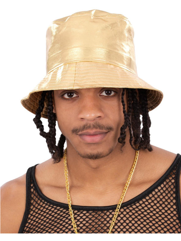 90s Gold Bucket Hat Dress Loud