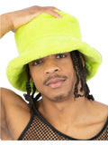 90s Green Fur Bucket Hat Dress Loud