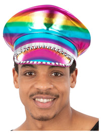 Metallic Studded Rainbow Captains Hat Dress Loud