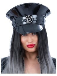 Fever Deluxe Black Wetlook Occult Captains Hat Dress Loud