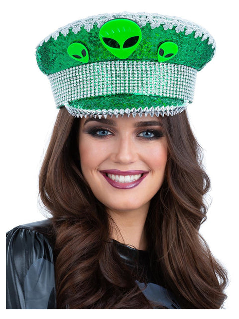 Fever Deluxe Alien Sequin Captains Hat Dress Loud