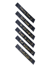 Hen Party Funny Sashes, 6Pk, Black & Gold Dress Loud