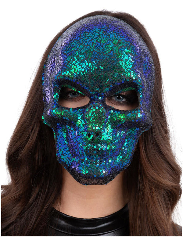 Sequin Skull Mask, Two Tone Blue & Green Dress Loud