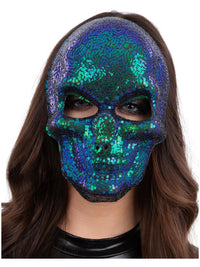 Sequin Skull Mask, Two Tone Blue & Green
