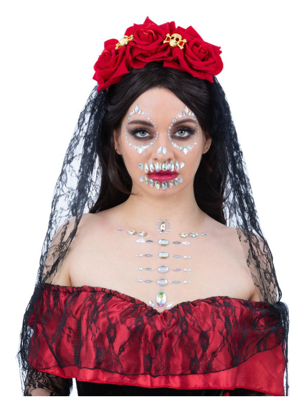 Smiffys Make-Up FX, Skull Face & Body Jewels Dress Loud