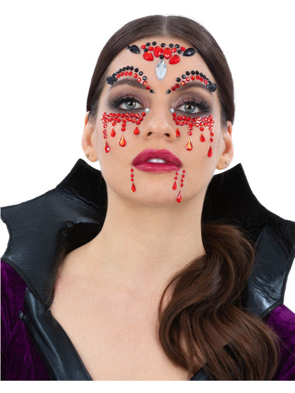 Smiffys Make-Up FX, Vampiress Face Jewels Dress Loud