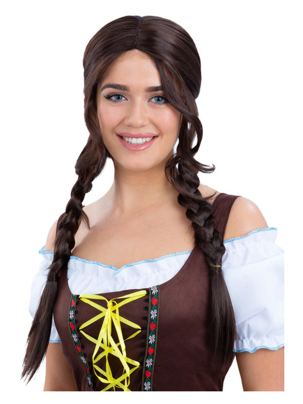 Bavarian Maid Braided Wig, Brown Dress Loud