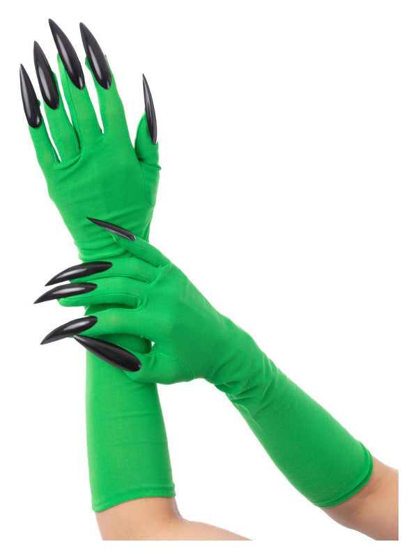 Green Wicked Witch Gloves, with Black Nails Dress Loud