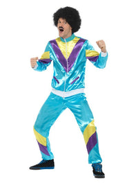 80s Height of Fashion Shell Suit Costume, Blue Dress Loud