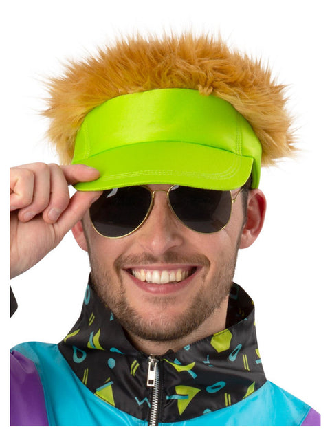 80s Neon Green Visor Hat Dress Loud