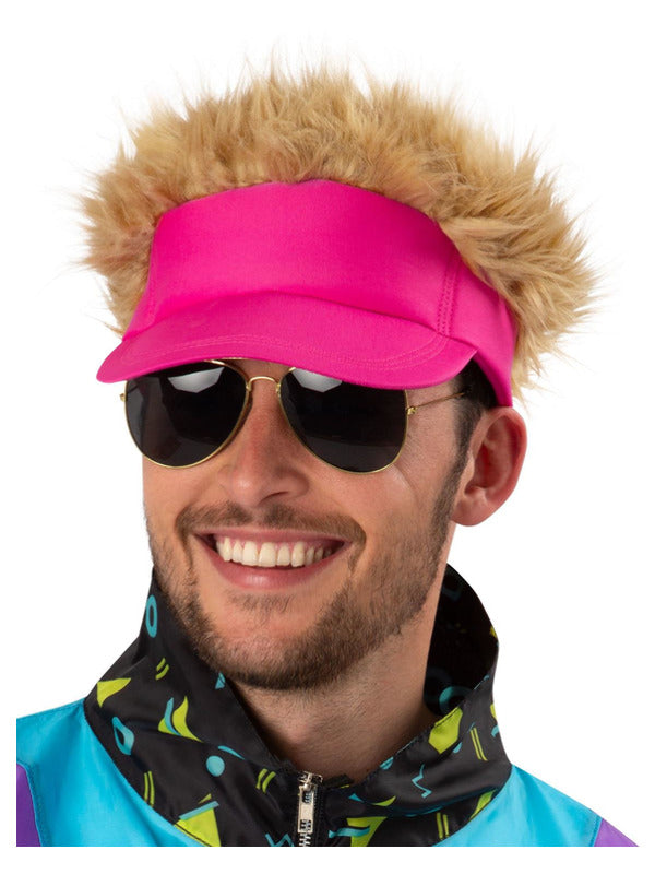 80s Neon Pink Visor Hat Dress Loud