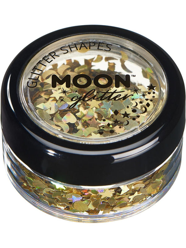 Moon Glitter Holographic Glitter Shapes, Gold Dress Loud