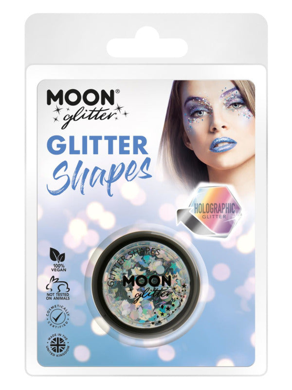 Moon Glitter Holographic Glitter Shapes, Silver Dress Loud