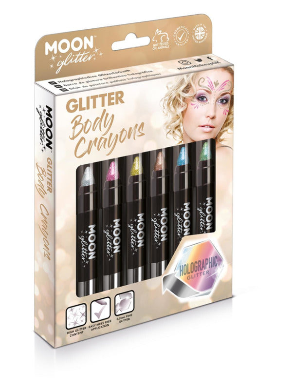 Moon Glitter Holographic Body Crayons, Assorted Dress Loud