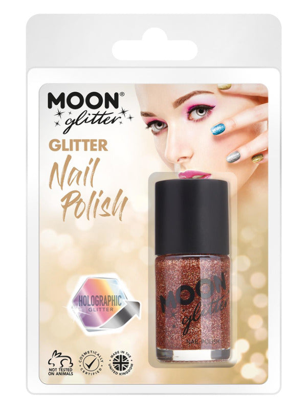 Moon Glitter Holographic Nail Polish, Rose Gold Dress Loud