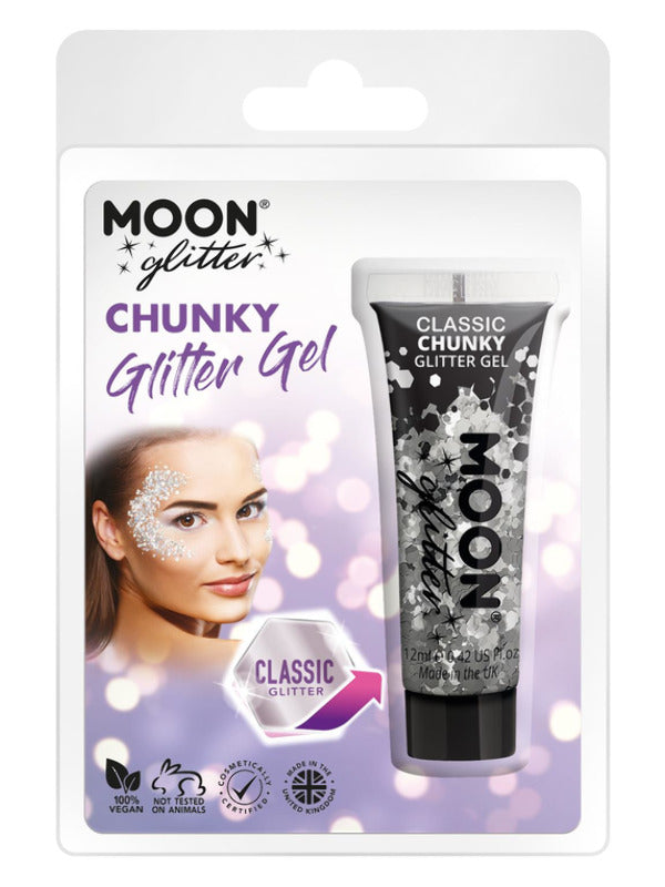Moon Glitter Classic Chunky Glitter Gel, Silver Dress Loud