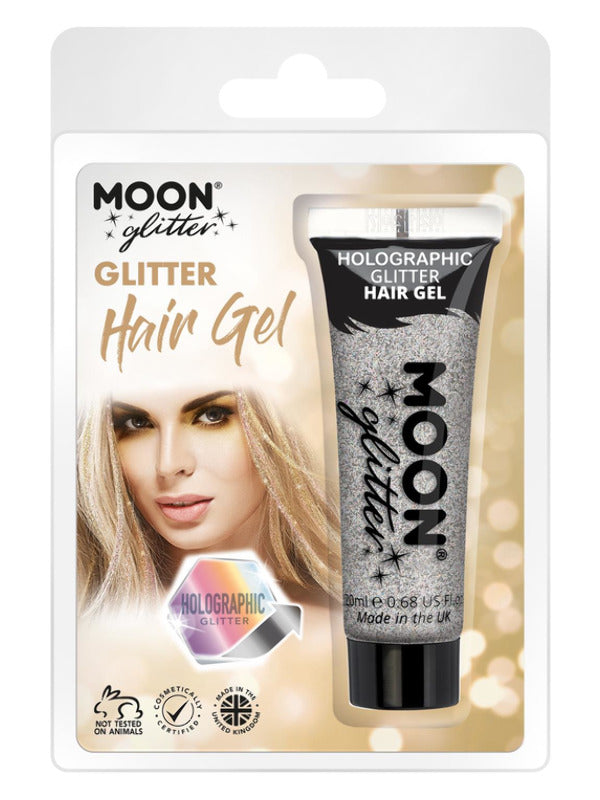 Moon Glitter Holographic Glitter Hair Gel, Silver Dress Loud