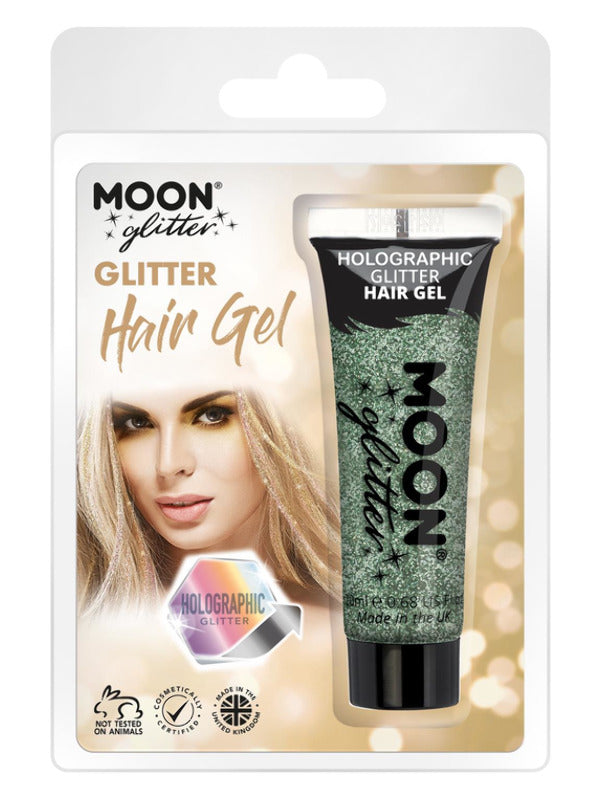Moon Glitter Holographic Glitter Hair Gel, Green Dress Loud